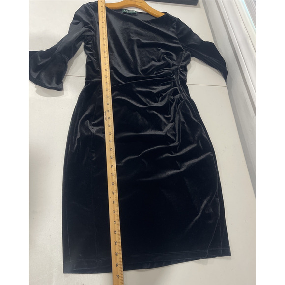 Ralph Lauren Womens Sz 4 Black Velvet Dress Knee Length Event Stretch Lined Bell - Picture 9 of 10